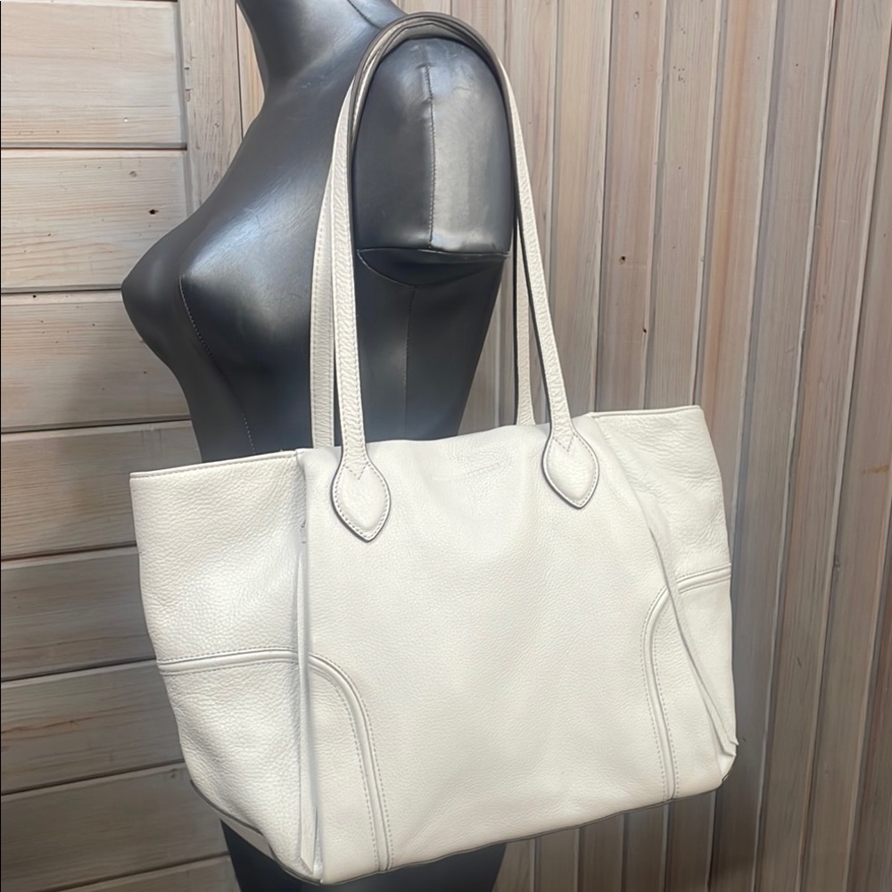 Aimee Kestenberg White Pebbled Leather Tote with Metallic Hardware - Picture 1 of 17